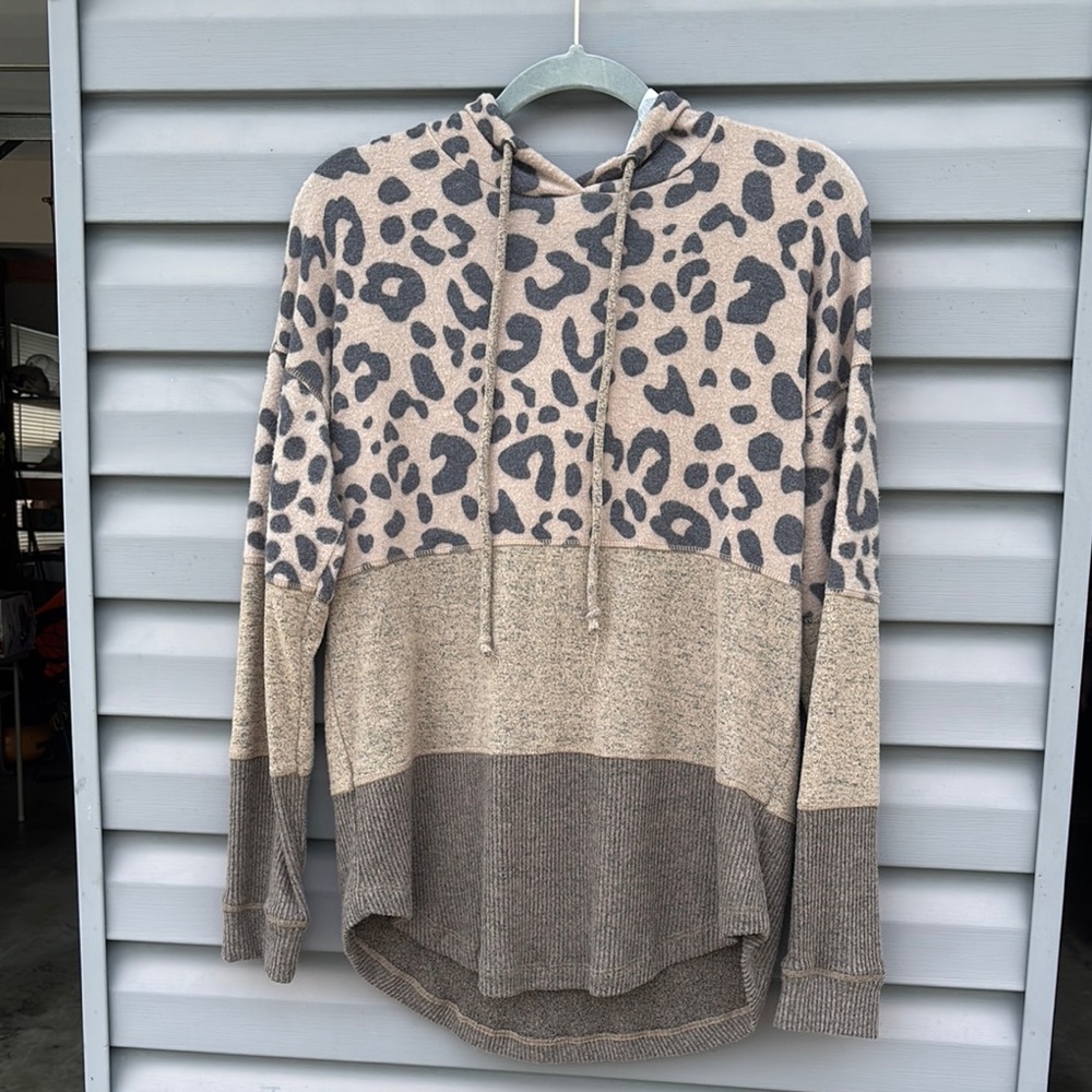 Leopard Print Color Block Hoodie